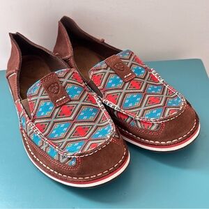 Ariat Cruiser Saddle Tan Suade Geometric Neutral Boho Slip On Shoes Size 9.5B